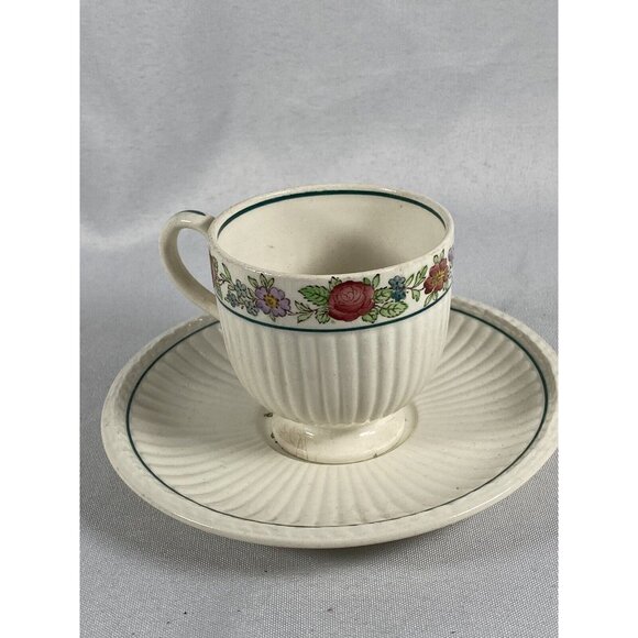 Wedgwood Belmar Demitasse/Espresso Cup Saucer Floral Basket Etruria England - Picture 1 of 10